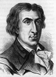 Retrato de Jacques Pierre Brissot de Warville, jornalista e político francês (1754 - 1793). Ele fundou a Societe des Amis des Blacks, defensor da abolição da escravatura Gravura do século XIX.