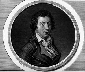 Retrato de Jacques Pierre Brissot dit Brissot de Warville (1754-1793), deputado da Convenção Nacional. Gravura em "Coleção completa de pinturas históricas da revolução francesa, em três volumes". 1804.