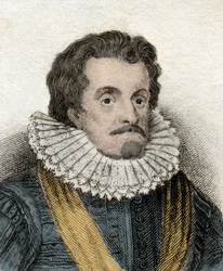 Retrato de James I (James 1st Stuart) (1566-1625), Rei de Inglaterra e Irlanda (ou James VI (ou James VI), Rei da Escócia) Gravura do século XIX.