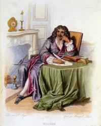 Retrato de Jean-Baptiste Poquelin dit Molière, dramaturgo e ator francês (1622-1673) - em "Le Plutarque francais", Ed. Mennechet