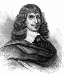 Retrato de Jean Francois Sarasin (Sarrazin, Sarazin) (1614 -1654), escritor francês. Gravura a partir de 1870.
