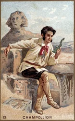 Retrato de Jean François (Jean-Francois) Champollion, dit le Jeune (1790 - 1832) Egiptólogo francês. Cromolitografia do século XIX.
