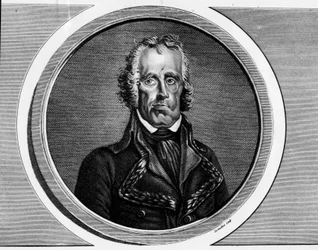 Retrato de Jean Nicolas Houchard (1738-1793), general francais. Gravura em "Colecção completa de pinturas históricas da revolução francesa, em três volumes". 1804.