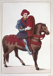 Retrato de Jean Poton, Senhor de Xaintrailles, ou de Saintrailles Maréchal da França (c. 1400 a 1461) Ele foi um dos companheiros de Joana d