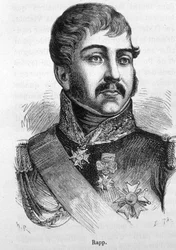 Retrato de Jean Rapp (1772 - 1821). Gravura do final do século XIX em "Histoire de France" de H. Martin.