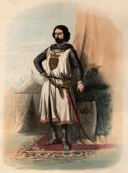 Retrato de João (Johann) I de Brabant, conhecido como o Vitorioso (1253-1294), foi Duque de Brabant de 1267-1294 e Duque de Limburg de 1288-1294. Gravura de 1868 em "Histoire de Belgique desde os tempos primitivos até o fim do regimento de Leopoldo I" por