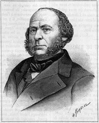 Retrato de John Ericsson (1803-1889), engenheiro e inventor americano de origem sueca. Gravura em "La Nature: Revue des sciences et de leurs applications aux arts et a l