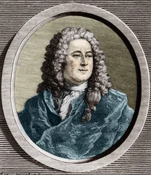 Retrato de John Law (1671 - 1729), Scottish Financial que causou a falência em 1720 (Evento da Rua Quincampoix)