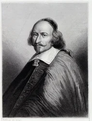 Retrato de Jules Mazarin (Giulio Raimondo Mazzarino ou Mazarino) (1602-1661), Cardeal e político francês - em “Histoire des Français” ”de Lavallée, gravura, sd.