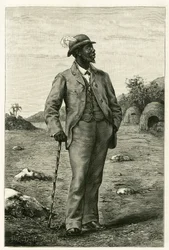 Retrato do Rei Sepopo do Zambeze (actual África do Sul), vestido em estilo europeu, gravado por P. Dufour, para ilustrar a história "Au pays des Marutses", em 1875-1879, pelo Dr. Emile Holub (1847-1902). Publicado no Tour du monde, 2º semestre 1
