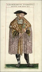 Retrato de Leonhart Fuchs: Botanista - médico alemão (1501 - 1566) - em "De Historia Stirpium commentarii badges,..." de Leonhart Fuchs
