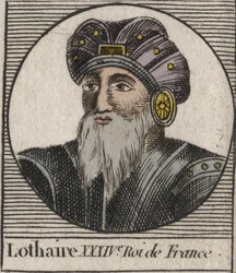 Retrato de Lothaire (941-986), Rei dos Francos - Lothair (941-986) Rei da França - gravura de "Instruction sur l