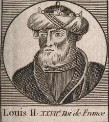 Retrato de Luís II o Begue ou o Faineant (846 - 879), Rei dos Francos - Luís II O Gago 848 a 879 - gravura de "Instruction sur l