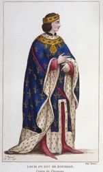 Retrato de Luís I de Bourbon, o coxo (1279-1342) Conde de Clermont (1310), Duque de Bourbonnais, Conde de La Marche e Castres (1327). gravura de 1830