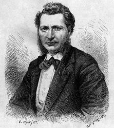 Retrato de Louis Riel (1844-1885), político canadense e defensor do povo Metis. Gravura em "Le journal de la jeunesse".