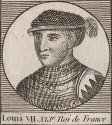 Retrato de Luís VII dit le Jeune (1120-1180), Rei dos Francos de 1137 a 1180 - Luís VII (chamado o Jovem ou o Jovem), Rei dos Francos - gravura de "Instruction sur l