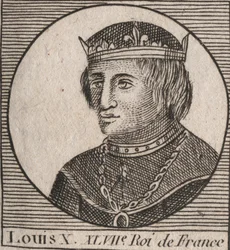 Retrato de Louis X le Hutin (1289 - 1316), Rei de França - Louis X (1289-1316) o Teimoso, Rei de França e Navarra - gravura de "Instruction sur l