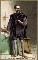 Retrato de Louis de Berquin (1485 - 1529), cavaleiro e humanista. Cromolitografia do século XIX.