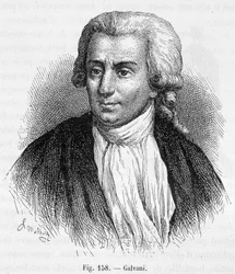Retrato de Luigi Galvani, médico italiano e físico (1737 - 1798) - em "Magnetismo e Electricidade" de Amédée Guillemin