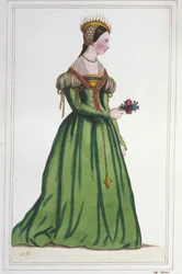 Retrato de Marguerite de France (1523 - 1574), filha de François I e Claude de France. Gravura a partir de 1830