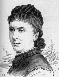Retrato de Maria Favart (Pierrette Ignace Pingaud, dit) (1833-1908), comediante francesa, membro da Comedie Francaise. Gravura em "Le Monde Illustré" n¡1168 de 16 de Agosto de 1879.