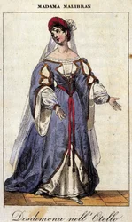Retrato de Maria Garcia chamada a cantora Malibran (1808-1836) no papel de Desdemone para "Otelo" (Otello) de Gioachino Rossini.Teatro alla Scala 1833.