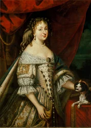 Retrato de Maria Giovanna Battista di Savoia Nemours (Marie Jeanne Baptiste de Savoie-Nemours) (Savoie Nemours) (1644-1724), esposa de Carlo Emanuele II (1634-1675) (Charles Emmanuel de Savoy) Pintura anónima. Século XVII Turim, palácio real - Retrato