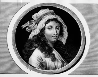 Retrato de Marie Anne Charlotte Corday (1768-1793). Gravura em "Colecção completa de pinturas históricas da revolução francesa, em três volumes". 1804.