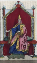 Retrato da Matilda da Toscana também conhecida como Matilda de Canoss (Matilde ou Mathilda) (1046 - 1115) Fidalga italiana - gravura de "Usi e Costumi di Tutti i Popoli dell