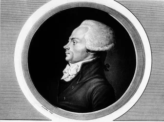 Retrato de Maximilien de Robespierre (1758-1794), membro dos Estados Gerais e deputado de Paris na Convenção Nacional. Em «Collection complète des tableaux historiques de la Révolution française, en trois volumes». 1804.