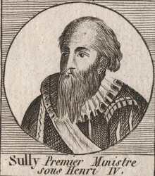 Retrato de Maximiliano de Betune (1559-1641), Duque de Sully, Ministro de Henrique IV - Maximiliano de Betune, primeiro duque de Sully, fiel braço direito que assistiu o rei Henrique IV de França - gravura de "Instruction sur l