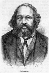 Retrato de Mikhail Aleksandrovich Bakunin (1814 - 1876), revolucionário anarquista russo. Gravura do século XIX.