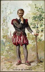 Retrato de Olivier de Serres (1539 - 1619), agrônomo francês. Cromolitografia do século XIX.