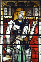 Retrato de Filipe I de Hasburg (1478-1506) Rei de Espanha Vidro manchado do século XV. Bruges, Capela do Sangue Santo
