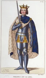 Retrato de Filipe V, o Longo (1294 - 1322), gravura do Rei de França de 1830