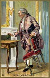 Retrato de Pierre Augustin Caron de Beaumarchais (1732 - 1799) escritor e dramaturgo francês. Cromolitografia do século XIX.