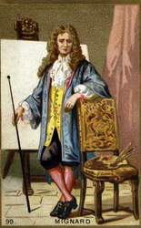 Retrato de Pierre Mignard (1612 - 1695), pintor, decorador e cartoonista francês. Cromolitografia do século XIX.