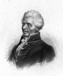 Retrato de Pierre Simon, Marquês de Laplace, astrônomo (1749 - 1827), gravura de 1833.