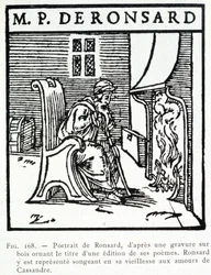 Retrato do antigo pensamento de Pierre de Ronsard sobre os amores de Cassandre - a gravura em madeira