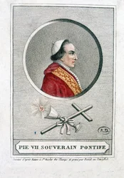 Retrato de Pio VII (1742 - 1823) em medalhão - gravura