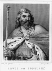 Retrato de Raoul ou Rodolphe de Borgonha (? - 936), Duque de Borgonha e Rei de França - em "Histoire des Français" de Lavallée, gravura, sd.
