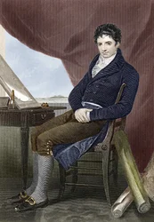 Retrato de Robert Fulton (1765 - 1815), mecânico de construção naval americano (Nautilus). Gravura do século XIX.