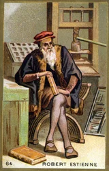 Retrato de Robert I Estienne (1498 - 1559) humanista, editor e impressor. Cromolitografia do século XIX.
