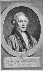 Retrato de Simon Nicolas Henri Linguet (1736 - 1794). Gravura do final do século XIX em "Histoire de France" de H. Martin.