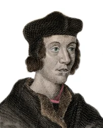 Retrato de Sir John Fortescue de Salden (cerca de 1531-1607), político inglês, chanceler do Tesouro. Gravura do século XIX.