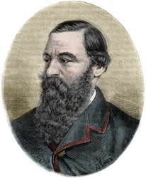 Retrato de Sir Samuel Baker (1821-1893) gravura de "Picturesque Histoire des grands voyages au XIX century". 1877