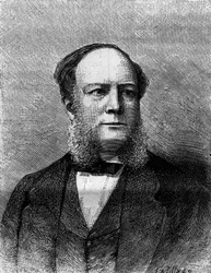 Retrato de Sir William Siemens (Carl Wilhelm) (1823-1883), engenheiro e inventor inglês, criador de processos para a fabricação de aço. Gravura em "Natureza. Revue des sciences et de ses applications aux arts et à l