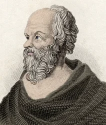 Retrato de Sócrates (470-399 a.C.), filósofo grego. Gravura do século XIX.