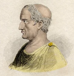 Retrato de Sólon, legislador e poeta de Atenes (ca. 640-ca. 588 a.C.)". Gravura do século XIX.