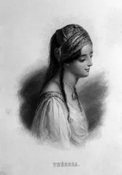 Retrato de Teresa Gamba em Guiccioli (século XIX) apaixonada pelo poeta George Gordon Byron. Gravura do século XIX